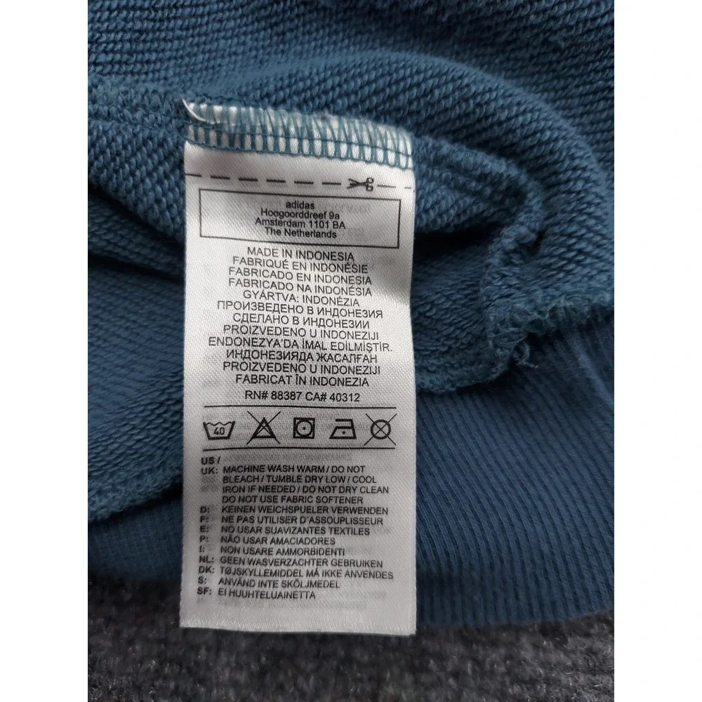 Adidas BTS Rib Hoodie Men Medium Blue Orbit Indigo Logo Kangaroo Pocket Pullover